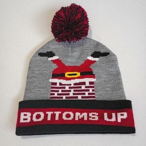 Bottoms Up" Gray and Red Holiday Party Santa Beanie